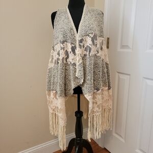 Ryu Anthropologie Mixed Media Boho Crochet Long Vest Size M/L